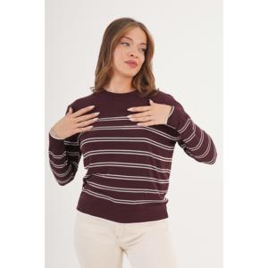Pull en tricot à col rond rayé marron pour femme, manches longues, décontracté, anti-boulochage, 14 Gg - Product Image 6