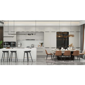 Meuble de cuisine moderne personnalisé de haute qualité, finition laquée foncée en stratifié marbre, construction modulaire en MDF, charnière, robinet, évier - Product Image 1