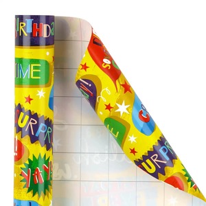 Celebration Theme Eco-Friendly Wrapping <b>Paper</b> <b>Roll</b> Red Yellow <b>Blue</b> Stars Stripes Double Side Coated Recyclable Gift Packaging - Product Image 4