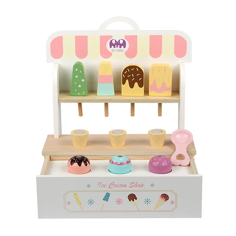 Giocattoli per bambini in legno negozio di gelati portatile per bambini snack bar ice lollipop cut music toys