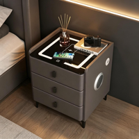 Table de chevet flottante intelligente en bois moderne avec chargeur sans fil, coffre-fort dissimulé, table de nuit connectée pour chambre à coucher et mobilier de maison