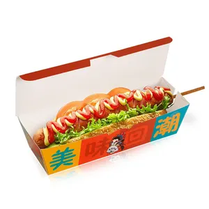Top produttore prezzo economico stampa personalizzata hot dog take away scatole carta vassoio corndog imballaggio scatola singola per cani di mais