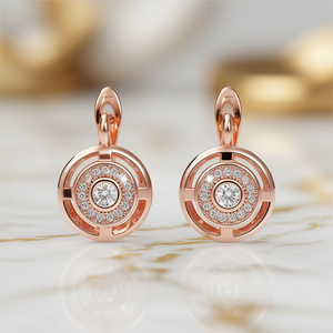 Orecchini in Oro Rosa con Diamanti Taglio Brillante Rotondo Colore G Diamanti Naturali Stile Classico Gioielli da Donna per Uso Quotidiano - Product Image 2