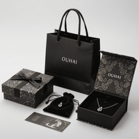 Sacs à bijoux personnalisés Boîtes noires rabattables Sacs en papier recyclé et boîte d'emballage rigide magnétique pour bijoux avec cordon de serrage Sac pochette