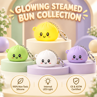 Porte-clés Squishy Fidget Lumineux en Silicone, 5 cm, en forme de Boulette de Dessin Animé (Bao Food), avec Clochette, Jouet Anti-stress pour Enfants et Adultes