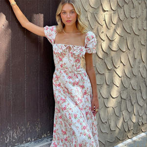 Robe longue fendue à lacets en dentelle florale à manches bouffantes, mode été Europe et Amérique, vêtements de plage pour femmes <span class=keywords><strong>2022</strong></span> - Product Image 2