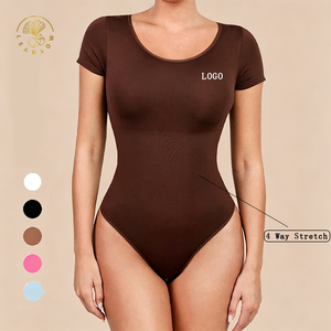 Body gainant sans couture à manches courtes avec logo personnalisé du fabricant, <span class=keywords><strong>combinaison</strong></span> sculptante grande taille, meilleure lingerie sculptante noire pour <span class=keywords><strong>femme</strong></span> - Product Image 1