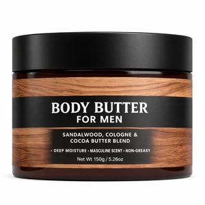 Beurre corporel pour homme en marque propre |   Crème pour le corps au beurre de cacao |   Parfum Cologne, Formule Hydratante Intense - Product Image 2