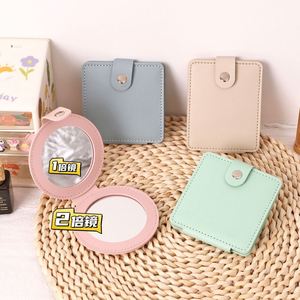 Custom Logo Double-Sided Pocket <b>Pink</b> Travel Makeup Small Pu Leather Folding Cosmetic Mirror 2X Magnification Lighted - Product Image 5
