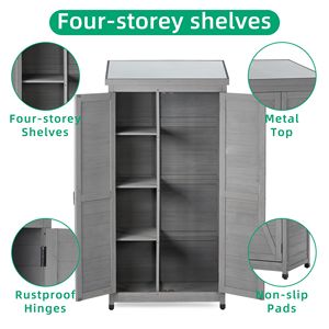 68 Inches Tall <b>Outdoor</b> Storage <b>Cabinet</b> with Metal Top Garden Storage Shed for Yard and Patio Wood Construction - Product Image 4
