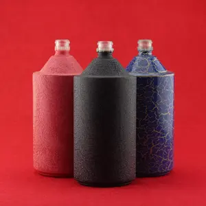 Custom Painted Red Black Blue Crackle Glass Alcohol Liquor Bottle Spirit Glass Bottle Factory In China