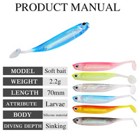 Leurre de pêche en silicone souple à queue en T, 70 mm/2,2 g, appât artificiel en gel de silice