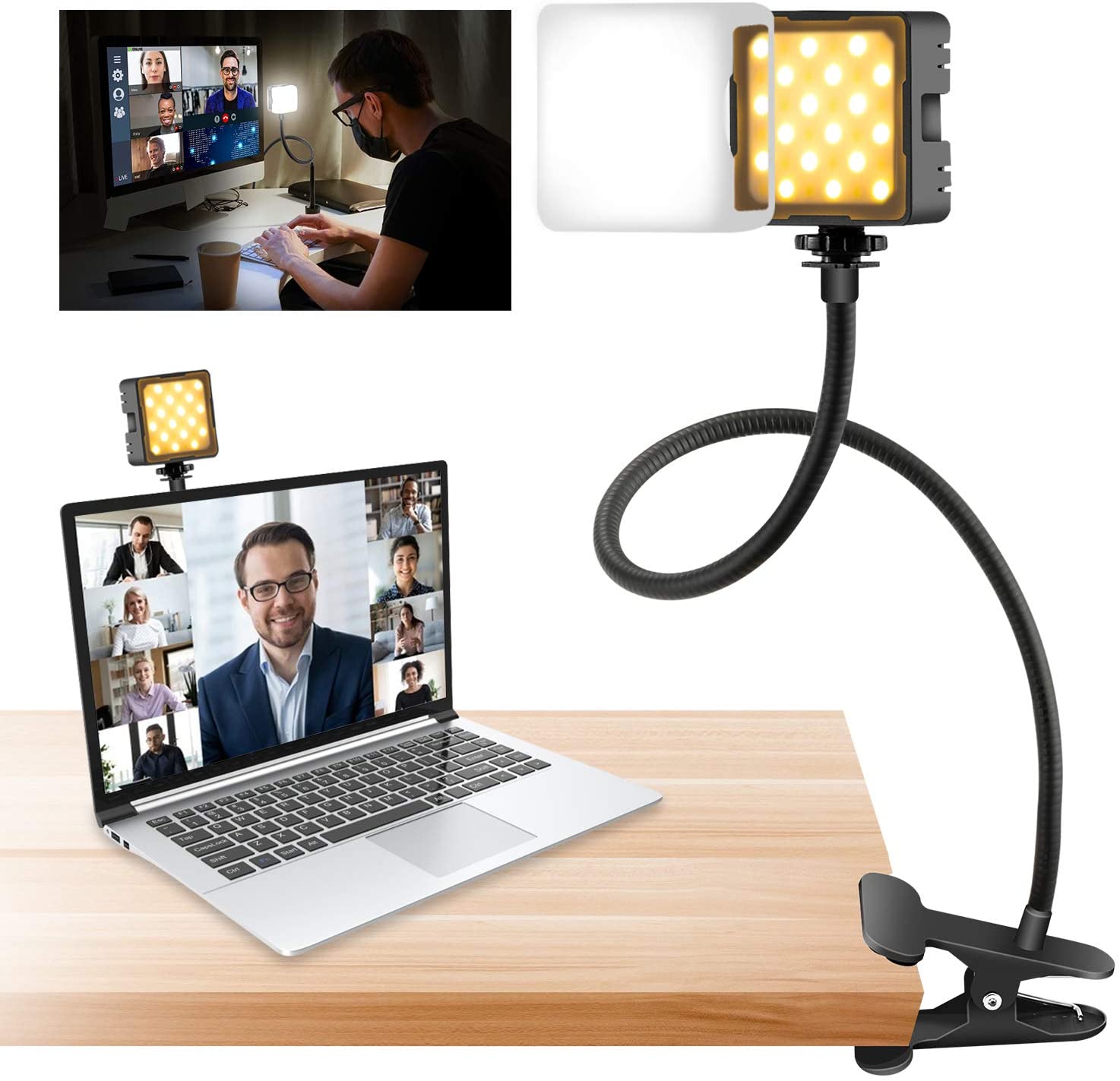 FLASHOOT Led light with Flexible Gooseneck Laptop Video Conference Light for Live Stream Lighting Kit