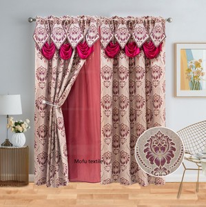 Cortinas opacas de jacquard de alta calidad Mofu para sala de estar, cortinas de lujo listas para usar con cenefa, nuevos diseños de moda. - Product Image 2