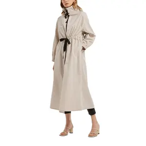 Damen Gürtel einfarbig langen Mantel für Damen bekleidungs hersteller elegante benutzer definierte Logo Baumwolle Stoff Trenchcoats