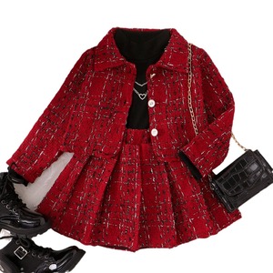 Robe De Noël 3 Pièces Pour Bébé Fille : T-shirt, Jupe Carreaux, Col Rond, élégante !