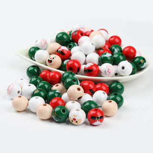Wooden Christmas Beads Round Santa Claus Printed Loose Beads For <b>Tree</b> Decoration Ornament Accessories Bulk Pack - Product Image 2