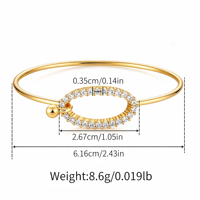 Bracelet jonc fin en cuivre plaqué or 18 carats, zircon ovale géométrique, bracelet ouvert minimaliste, bijoux quotidiens pour femmes