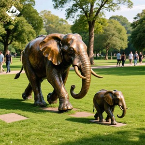 منحوتة برونزية كبيرة للحدائق العامة على شكل فيل بحجم طبيعي، تحفة فنية جميلة لتزيين الحدائق وتمثال للأطفال والآباء - Product Image 4