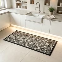 Non-slip Kitchen Mat with 4mm Cushioned Latex Backing and Geometric Tile Pattern for Home Floor Runner