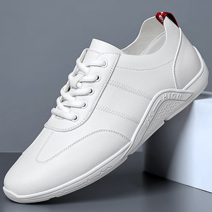 Chaussures décontractées pour hommes en cuir de vache blanc, bout rond, à enfiler, semelle souple, mocassins tendance printemps-automne - Product Image 1