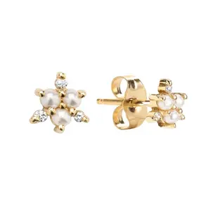 Fournisseur de bijoux à prix abordable Gemnel, mini boucle d'oreille mignonne en perle de diamant flocon de neige de haute qualité