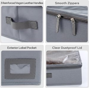 Contenedores de Almacenamiento para Cama de 10 Pulgadas de Alto y 25 Galones de Capacidad (Paquete de 2, Gris Carbón), Profundos, de Tela Oxford 600D Resistente, con Cuero Vegano - Product Image 3