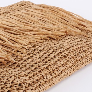 Bolso de Playa Casual de Verano con Borlas Largas, Bolso de Ganchillo Natural Marrón, Bolso de Paja de Papel de Alta Calidad para Regalo Promocional - Product Image 4