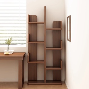 Estantería de Madera Maciza, Estante de Almacenamiento, Diseño de Piso o Pared, para Uso en el Hogar, Sala de Estar, Dormitorio, Librería Moderna Minimalista - Product Image 1