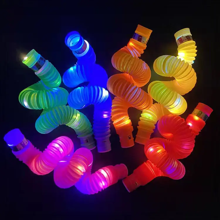 Tube Pop jouet de décompression électroluminescent Tube télescopique lumière LED décompression sortie tuyau couleur étirement Tube