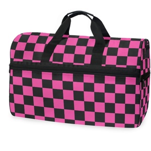 Sac de sport en nylon imperméable à grande capacité, design à carreaux noir et marron, logo personnalisé, avec compartiment pour chaussures - Product Image 6