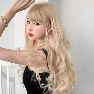 Blonde <b>Wig</b> with Bangs Luxury Synthetic Long Body Wave Non-Lace 24 Inch Heat Resistant China Kinky Curly Crochet - Product Image 6