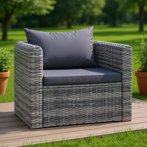 Silla de Jardín de Ratán Gris Medio con Fundas Extraíbles, Muebles de Exterior de Estilo Contemporáneo - Product Image 2