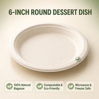 Assiette ronde en bagasse de canne à sucre de 6 pouces, entièrement compostable, résistante à l'huile, compatible micro-ondes, en pulpe moulée, pour la restauration et les plats à emporter