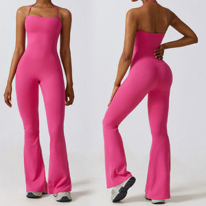 Fitness-Sets Sportliche Körperbetonte Einteiler Gym-Jumpsuits Bauchkontrolle Fitness-Yoga-Bekleidung Damen Weite Yoga-Schlaghosen - Product Image 5