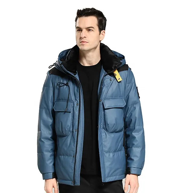 Factory direct sale 2022 latest winter warm men's long blue sheepskin leather down jacket