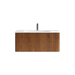 Mueble de Baño Moderno de Pared, 48 Pulgadas, Madera Sólida de Nogal, Lavabo Rectangular de Cerámica Blanca, D0100HPF8IA - Product Image 1
