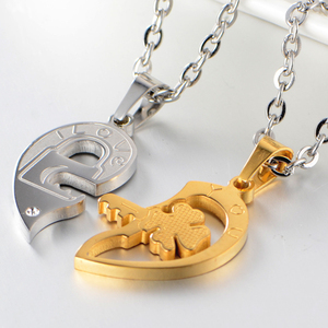 Collana G900 in Acciaio Inox con Ciondolo a Quadrifoglio e Cuore, Collana Puzzle con Chiave e Messaggio 'Ti <span class=keywords><strong>Amo</strong></span>' per Coppie - Product Image 3