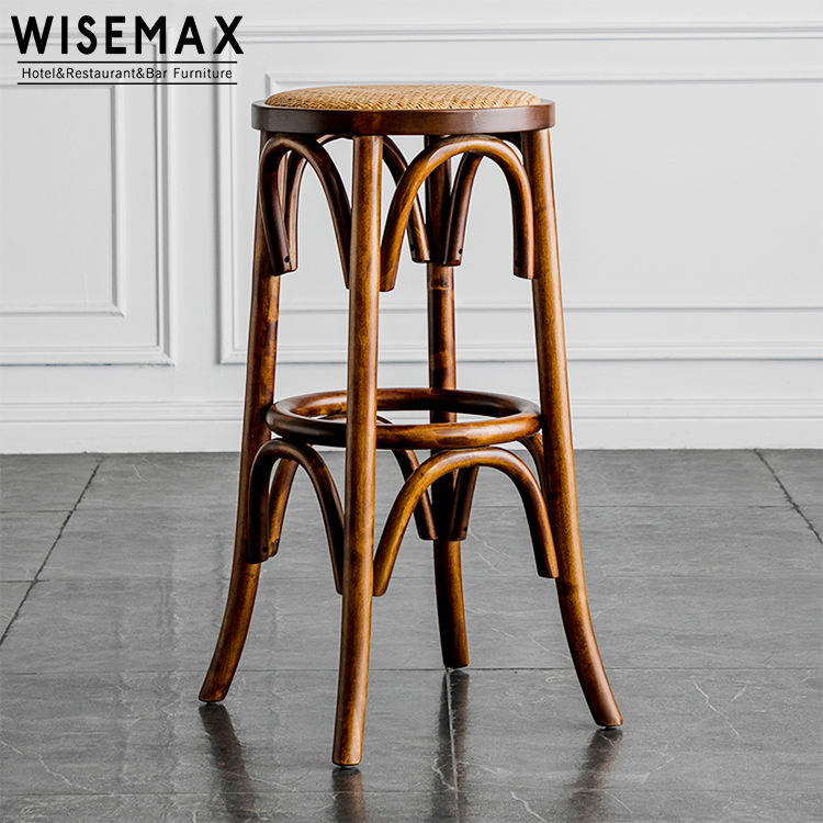 Vintage Barstool Chairs Rustic Wood Rattan Counter Stools