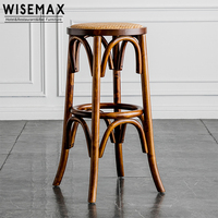 Tabouret de bar Vintage rustique en rotin, chaise de comptoir, sans dossier et accoudoir, en bois