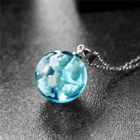 Collier pendentif Transparent en résine, chaîne à boule bleu ciel blanc, fait à la main, créatif et durable