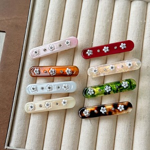 Pasador de pelo de acetato de concha de tortuga Vintage, pinza de pato para el pelo de flor de diamantes de imitación dulce para mujer y niña, accesorios cuadrados de moda, joyería - Product Image 2