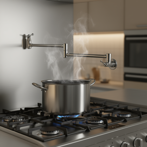 Grifo de Cocina de Pared para Llenar Ollas, Monomando, Cromado Pulido, Rotación de 360 Grados, Estilo Tradicional - Product Image 2