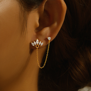 Canner Single Fashionable S925 Sterling Silver Plated 18k Gold Tassel <b>Chain</b> Single diamond <b>Stud</b> <b>Earring</b> - Product Image 2