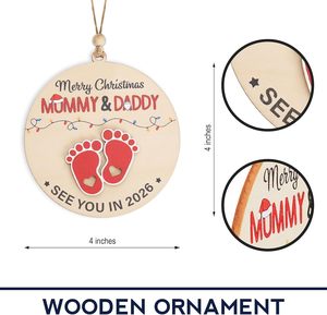 Feliz Navidad, mamá <span class=keywords><strong>y</strong></span> papá, nos vemos en 2026, adorno de madera para futuros padres, regalos para futuros padres 2026 - Product Image 2