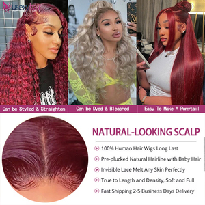 99J 13x4 Lace Front Water Body Wave Perruque de cheveux humains pour femmes noires Bourgogne <span class=keywords><strong>Vin</strong></span> Rouge Soyeux Droite Dentelle Frontale Perruque Pré Plumée - Product Image 3