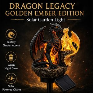 โคมไฟสวนพลังงานแสงอาทิตย์รุ่น Dragon Legacy Golden Ember รูปปั้นตกแต่งสวนสไตล์โกธิคยุคกลางแฟนตาซี สำหรับตกแต่งวันฮาโลวีน - Product Image 2