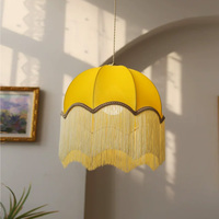 Lustre vintage jaune citron à pampilles, abat-jour pagode central, garantie 3 ans, style américain et français, pour restaurant et chambre, modèle en tissu