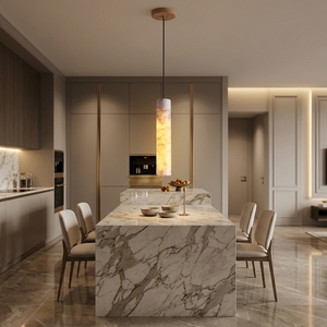 <span class=keywords><strong>Suspension</strong></span> nordique en albâtre espagnol, luminaire tubulaire réglable en hauteur, lustre en marbre pour salle à manger - Product Image 2