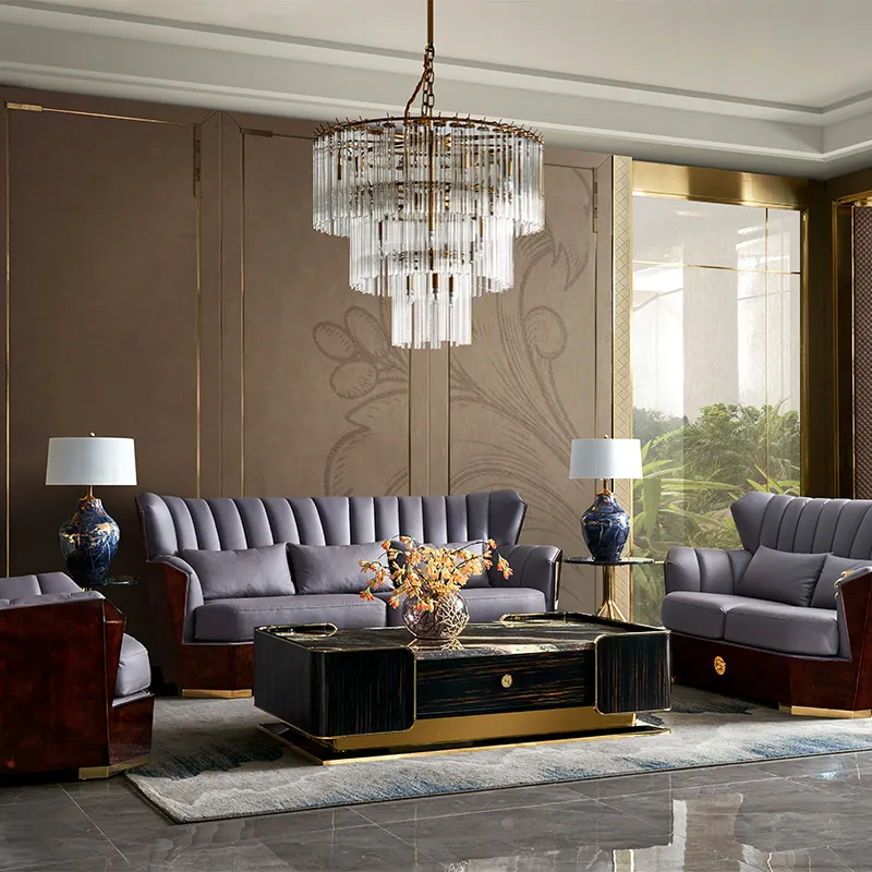 Conjunto de sofá árabe moderno de couro, conjunto de sofá e poltrona de couro